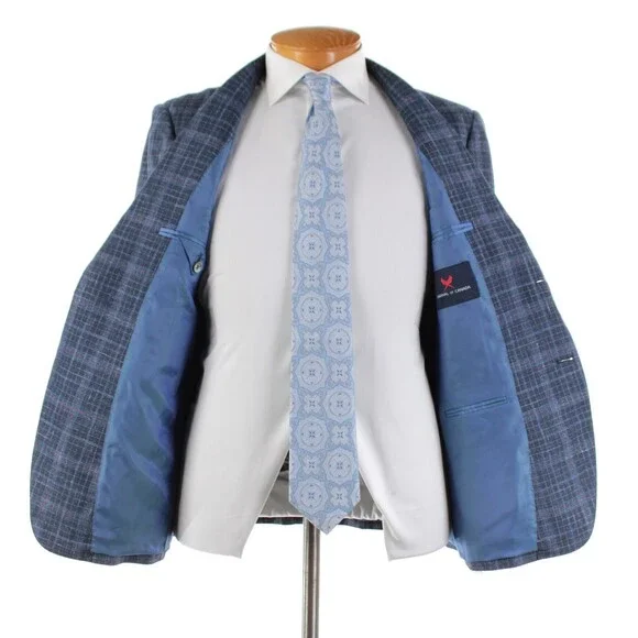 Cardinal of Canada NWT Wool Blend Sport Coat Size 40S US In Blue w/ Coral Plaid